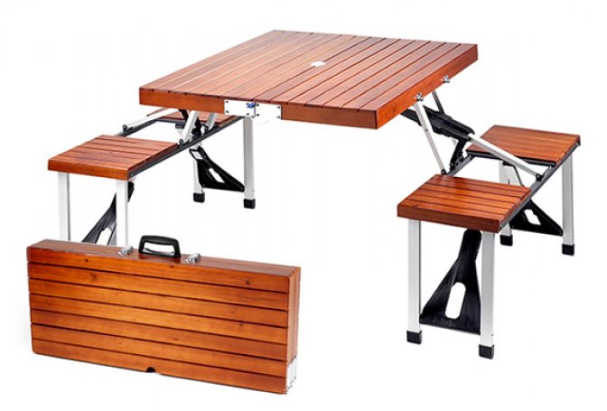 PORTABLE WOODEN PICNIC TABLE WITH STORAGE CASE - Image