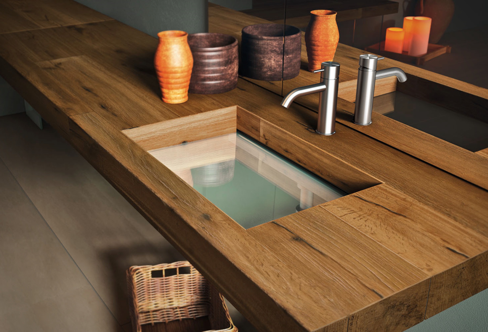 Wood And Glass Washbasin | Image